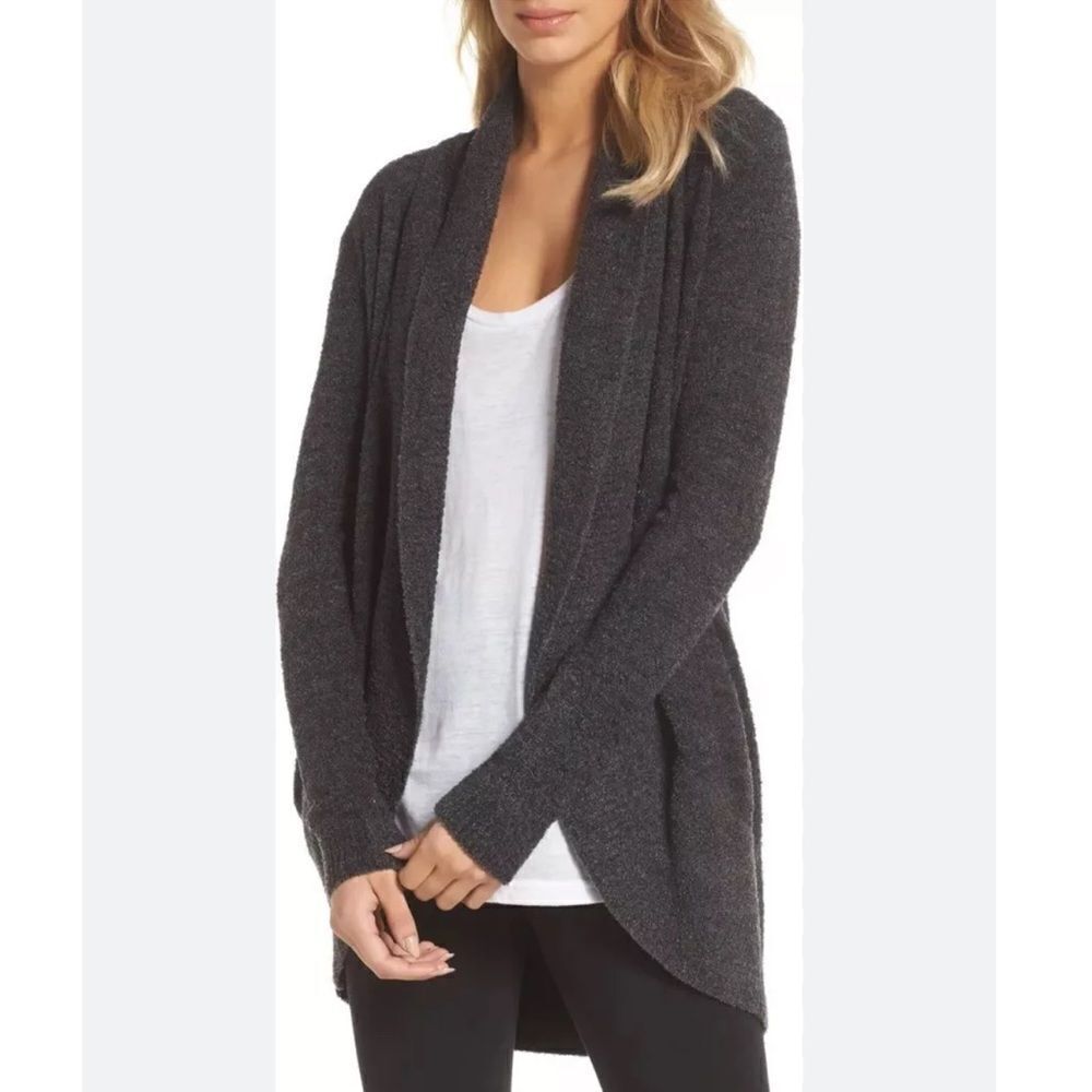 Barefoot Dreams® CozyChic Lite® Circle Cardigan Carbon/ Black Heather XS
